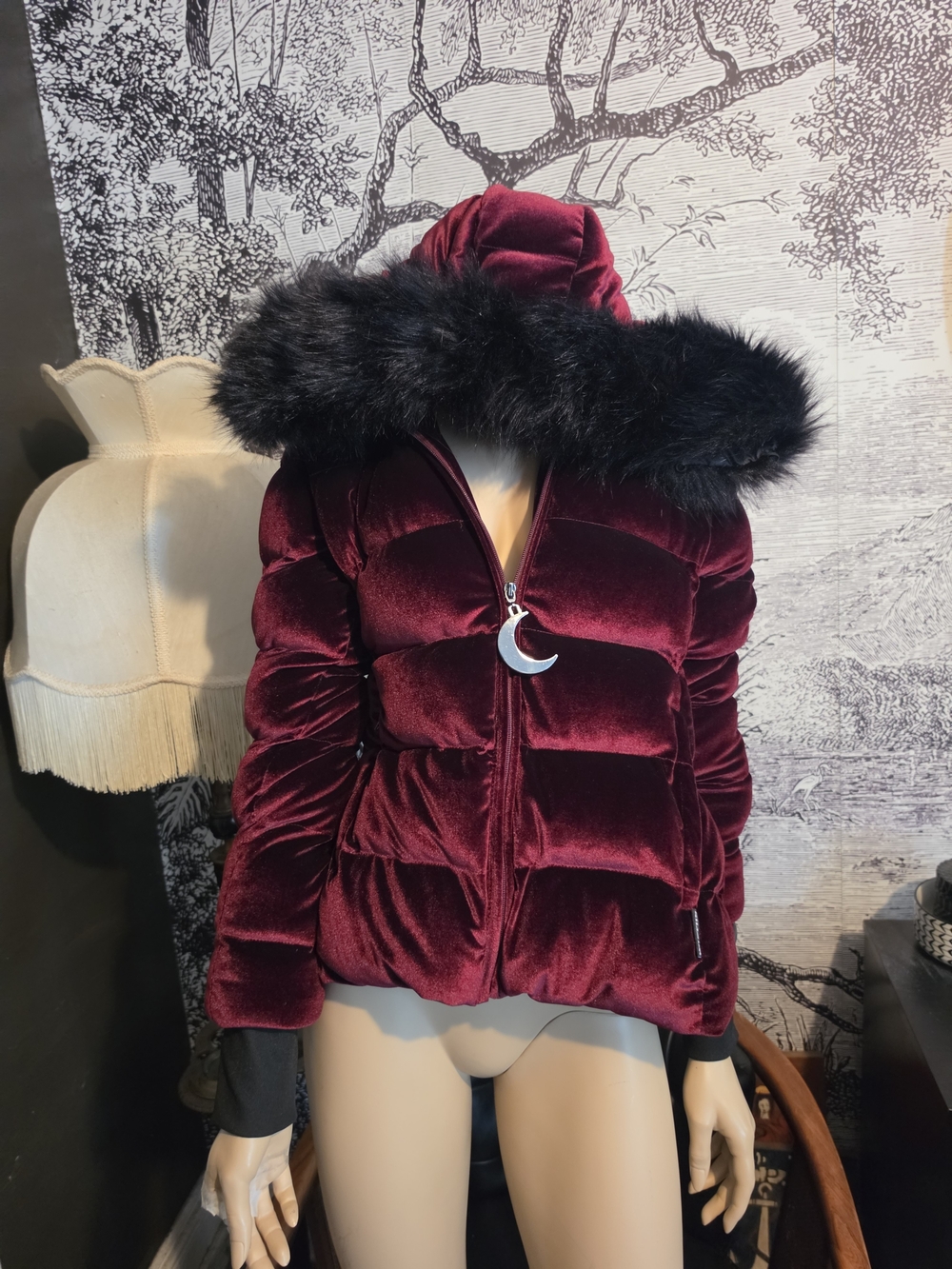 Killstar Lisa Luna Burgundy Velvet Goth Puffer Coat Size Medium NWOT